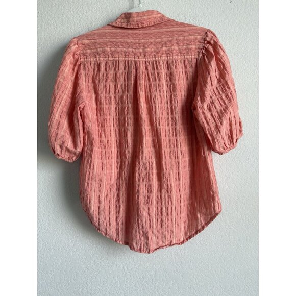 Dylan Los Angeles Coral Button Up Crinkle Top Boho Peasant Short Sleeve Size XS - Picture 5 of 10